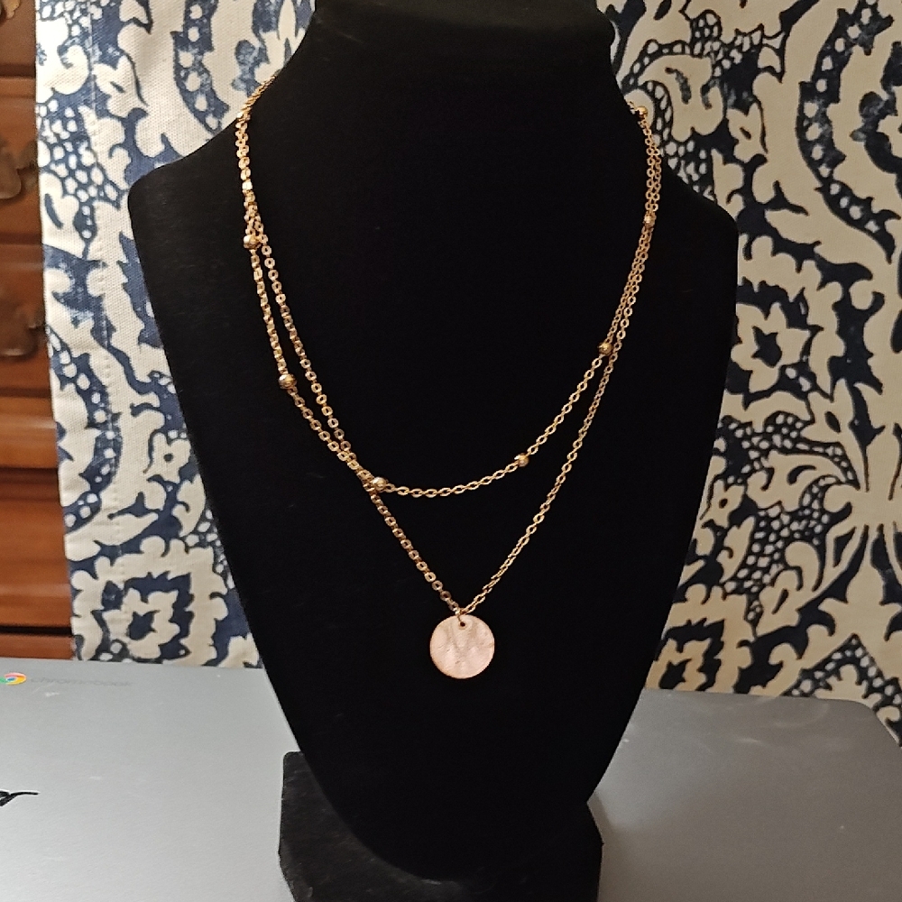 Layered Gold Disc Pendant Necklace - Women Jewelry